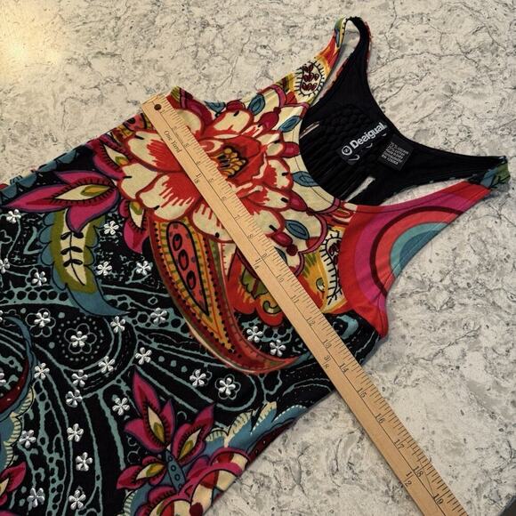 Desigual Women's Embellished Floral Sleeveless Tunic Tank Top Size Small Black - Picture 8 of 12